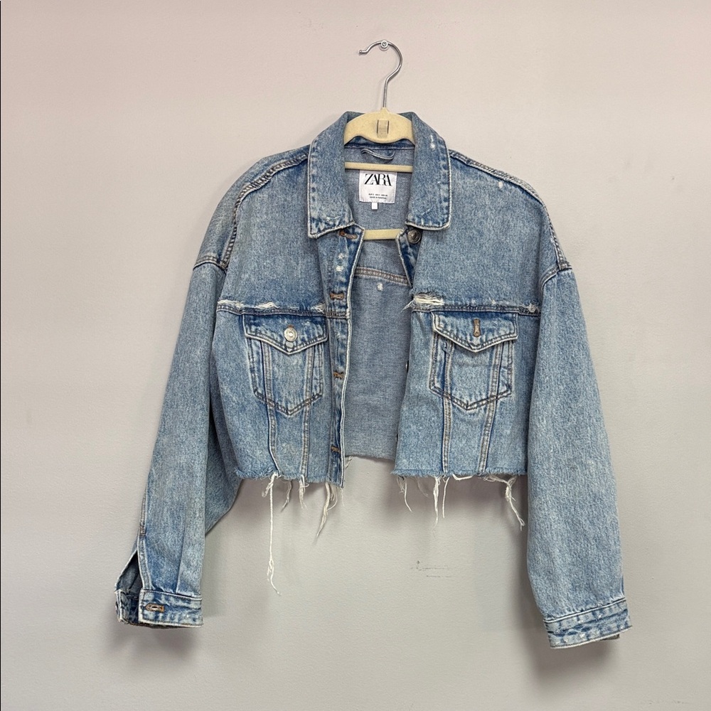 Zara Light Blue Cropped Denim Jacket